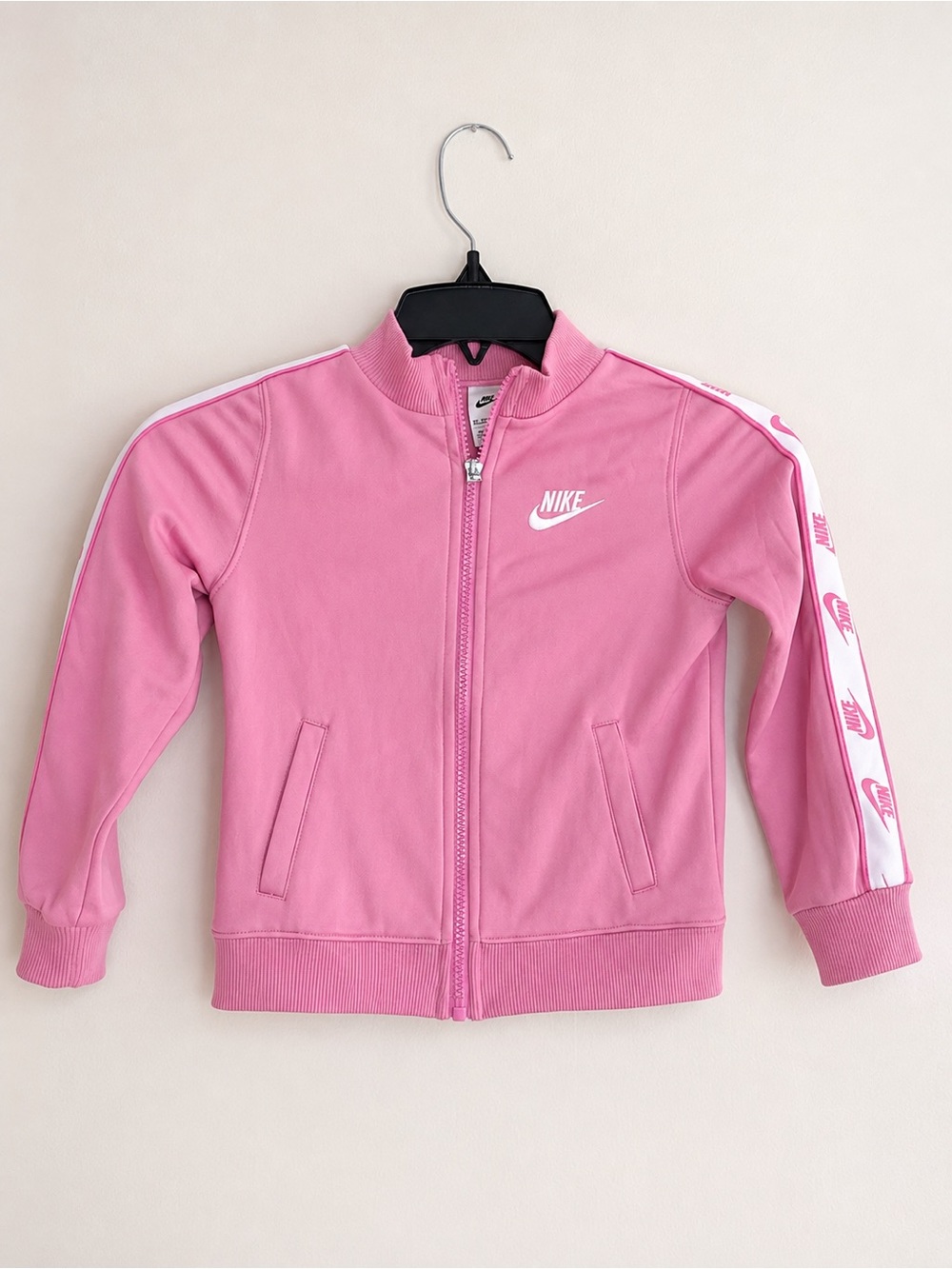 Nike Girls 4T Pink Track Jacket Logo Tape Swoosh Full Zip AS IS
